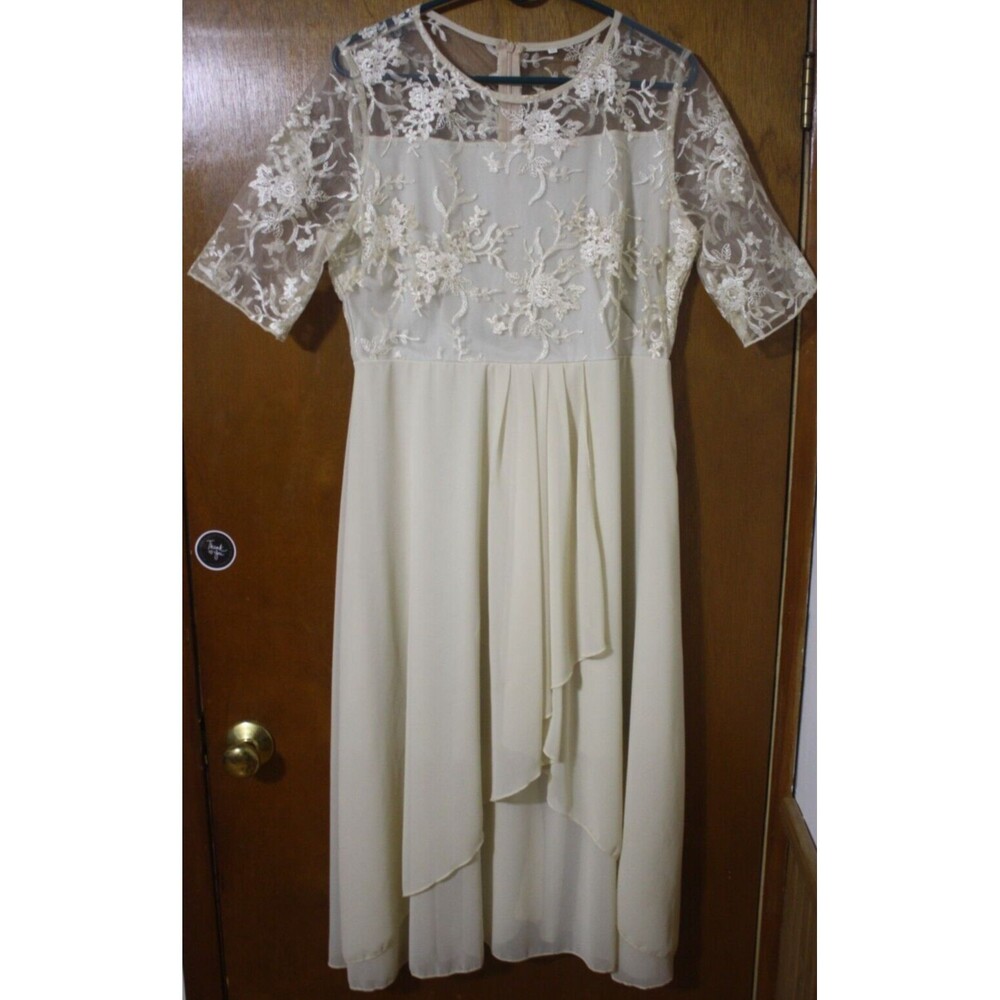 Lace Midi Coctail Dress Ivory Sz XL SS Prom Wedding Dressy NWOT